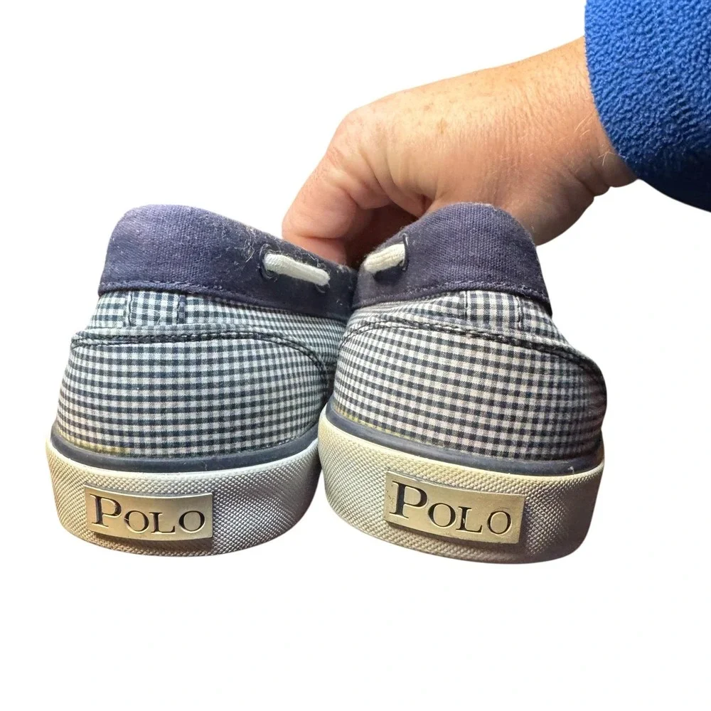 Polo Ralph Lauren Lander Shoes Mens‎ Size 12 Blue Gingham Canvas Boat Casual